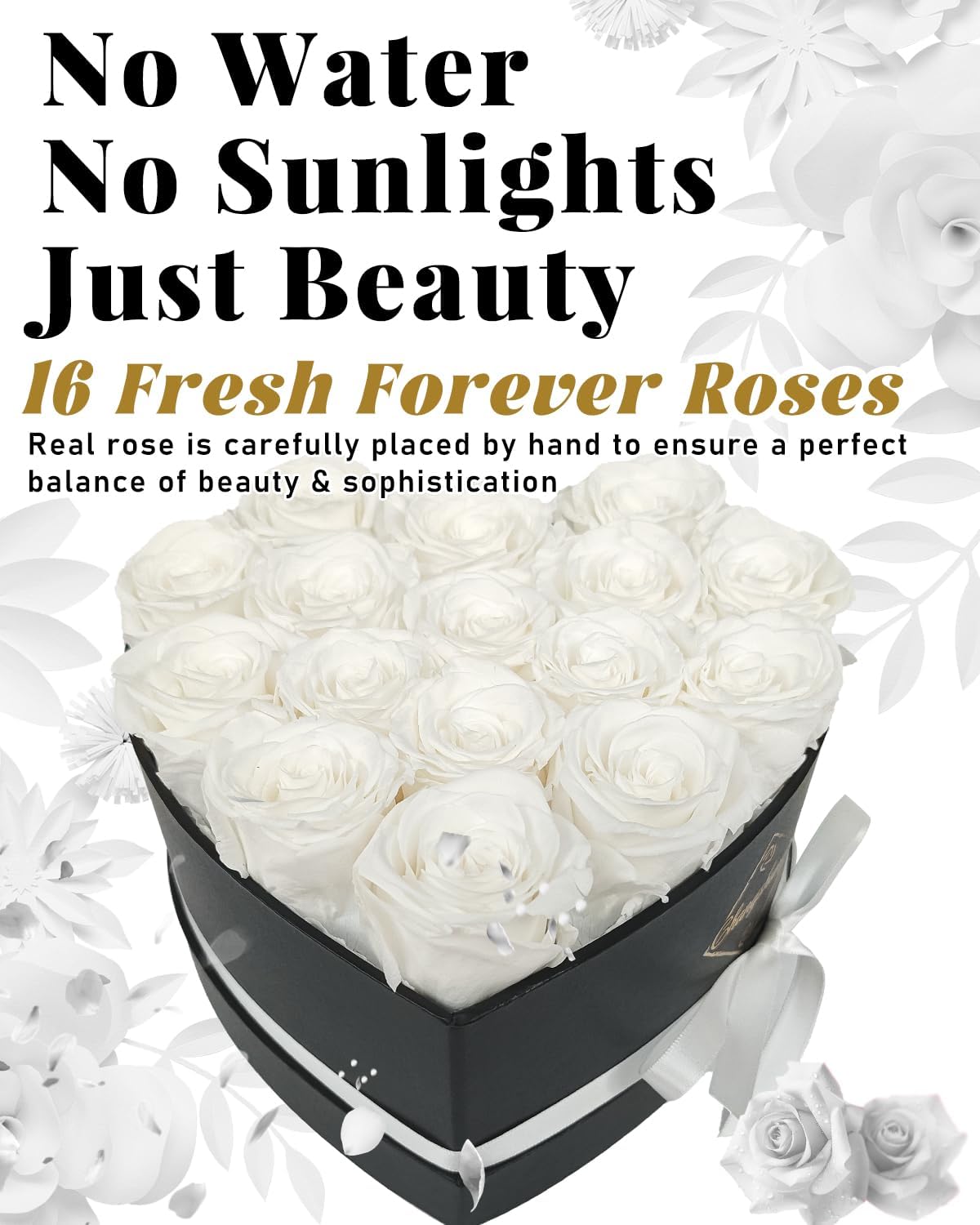 16 Flowers Forever Preserved Roses in Box, Preserved Flowers Womens Birthday Gifts for Women Mothers White Rose Gift for Her Romantic Eternal Rose for Women Mom Friends