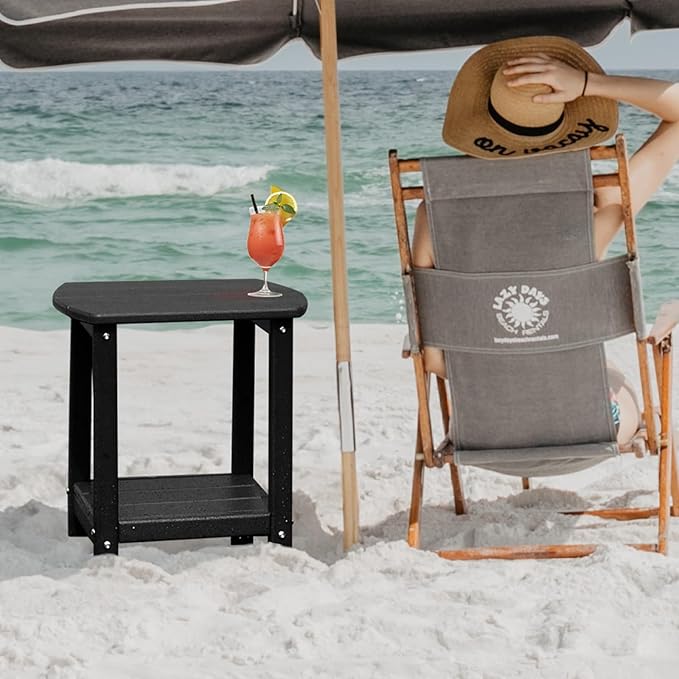 Adirondack Square Outdoor Side Table,2-Tier Storage Patio Side Table, HDPE End Tables for Backyard Pool Porch Garden Lawn(Black)