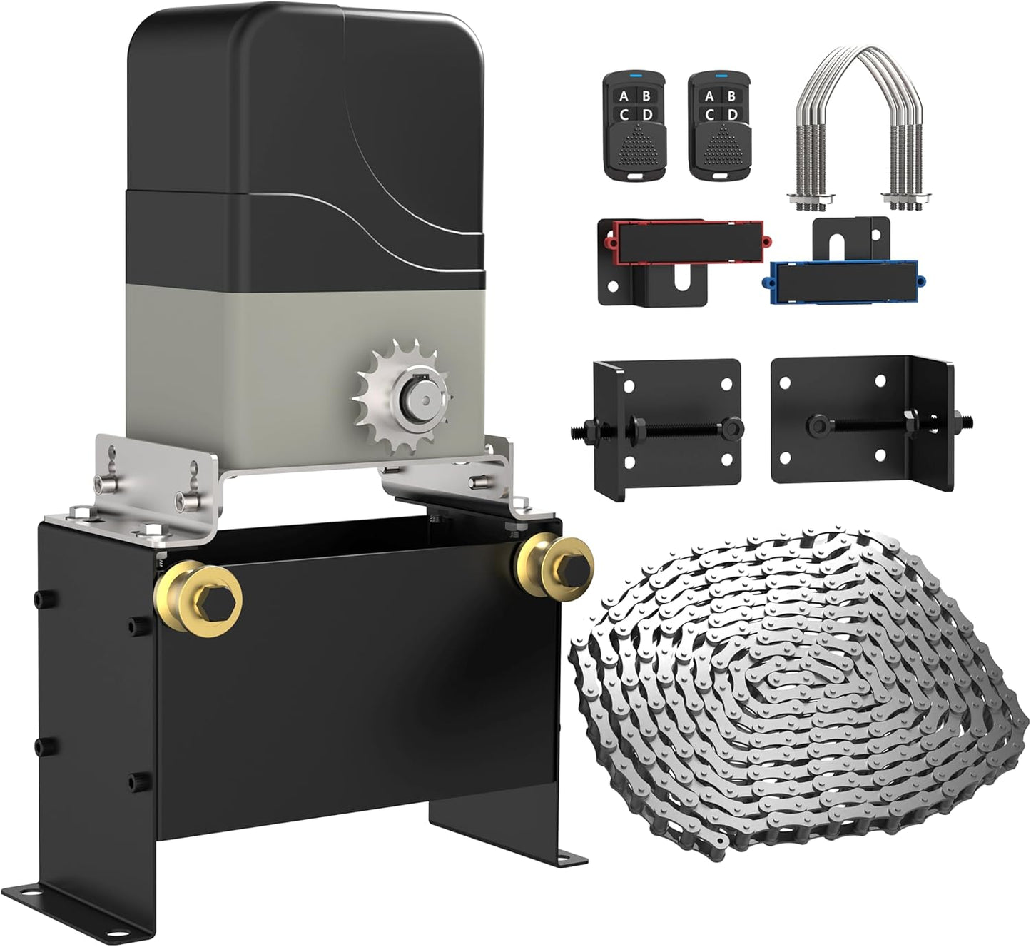 Blütezeit 1100lb Sliding Gate Opener with 40ft Visible Red Beam Photoelectric Sensor | Chain Drive Motor with 2 Remotes, 16.4ft Chains & Reflector Switch