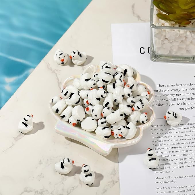 50 Pcs Mini Resin Ducks, Cute Tiny Cow Ducks, Mini Cow Resin Duck Bulk, Fun Cow Print Duck Miniature Duck Figurines, Cow Theme Mini Black White Cow Resin Ducks for Micro Landscape Dollhouse
