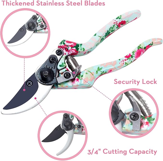 Gardening Tools, 8 Pcs Heavy Duty Floral Garden Tool Set Birthday Gifts for Women WANCHI Rose Red Gardening Kit (Garden Tool Bag Kneeling Pad Weeder Fork Hand Rake Pruning Shears Trowel Transplanter)