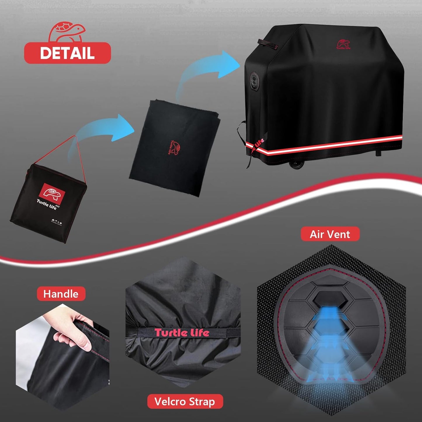 BBQ Grill Cover, 72 Inch Heavy Duty Waterproof 4-6 Burner Barbecue Gas Grill Covers for Weber Genesis Char-Broil Deluxe, Black