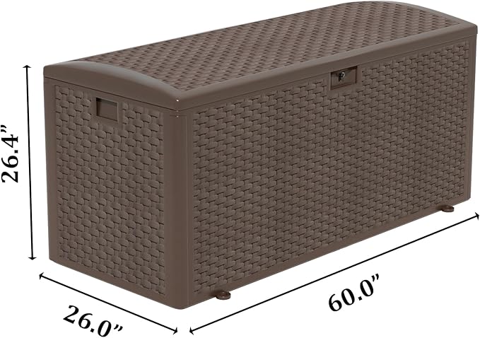 180 Pro Gallon Waterproof Outdoor Storage Bin Resin Deck Box for Patio, Poolside, and Garden, Lockable & UV-Resistant, Brown