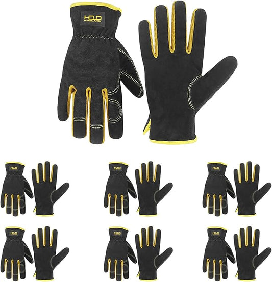 HANDLANDY Leather Work Gloves for Men & Women, Reinforced Durable Garden Gloves, Cowhide Working Glove for Gardening