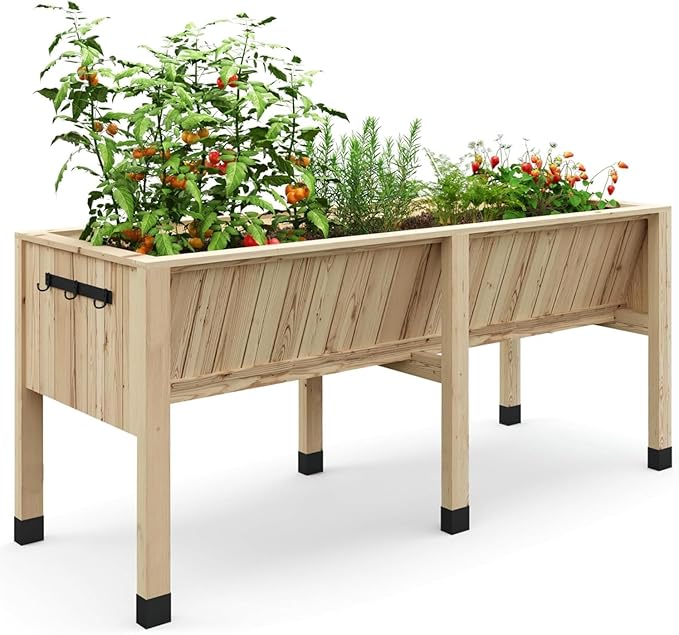 45x23x30 Inch Raised Garden Bed with Legs, 13.7In Depth Wooden Planter Box for Outdoor Growing Vegetables and Herbs, Elevated Garden Bed with Hooks for Backyard, Patio, Balcony