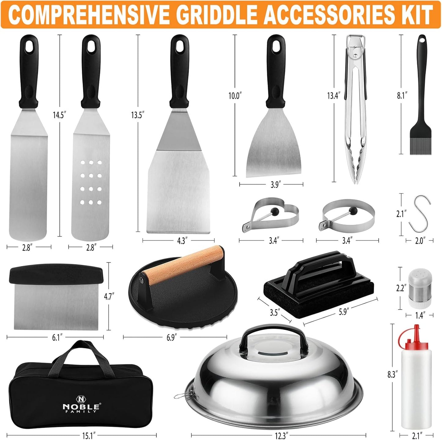 27 PCS Griddle Accessories Kit, Flat Top Grill Accessories Set for Camping, Professional Grill Spatula Set with Melting Dome, Burger Press for Outdoor BBQ Cooking