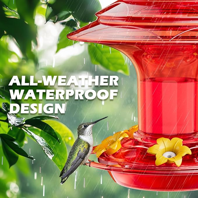 Birdream Hummingbird Feeder for Outdoors Hanging, 20oz Hummingbird Feeders with 5 Bee Guard Feeding Ports & Built-in Ant Moat Brush Leak-Proof for Outside Gifts for Women - Solid Red