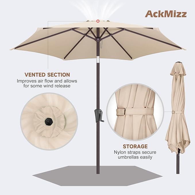 9ft Outdoor Patio Umbrella - Table Umbrella Waterprool UV Protection, Sombrillas de Patio with Push Button Tilt&Crank, Sun Umbrella for Pool, Porch, Garden, Deck, Backyard(Beige)