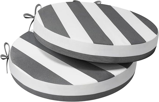 AAAAAcessories Outdoor Seat Cushions for Chairs, Waterproof, Fade-Resistant Patio Furniture Replacement Cushions, 15" x 15" x 2", Set of 2, Gray Cabana Stripe