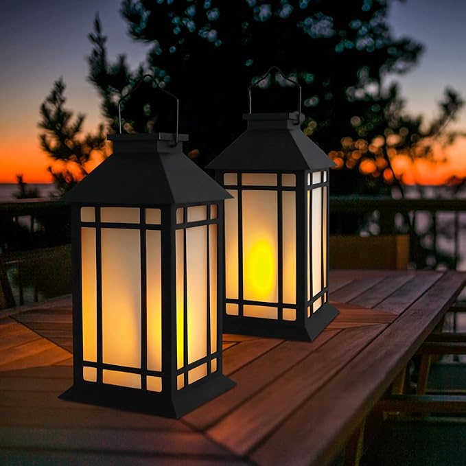 13-Inch IP65 Waterproof Battery-Powered Outdoor Lantern with Led Flameless Candle and 6-Hour Timer - Decorative Lantern for Patio & Garden(2 Pack)