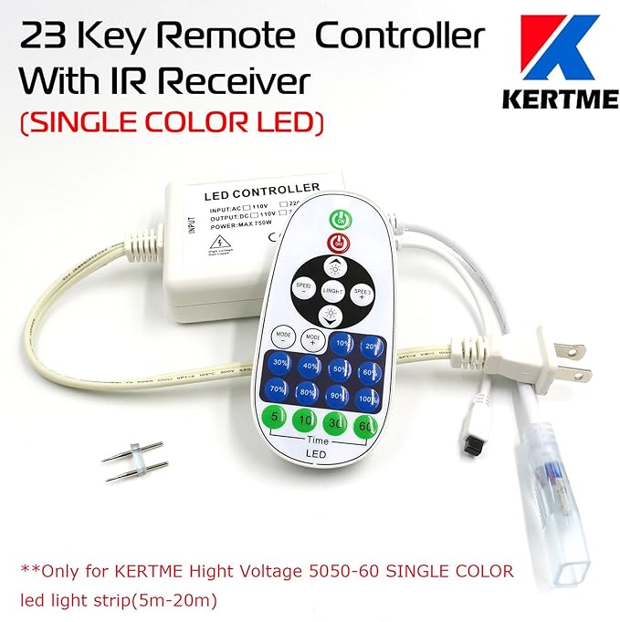 5050-60 Type AC 110-120V LED Strip Lights, Flexible/Waterproof/Dimmable/Multi-Modes LED Rope Light + 23 Keys Remote for Home/Garden/Building Decoration (65.6ft/20m, Warm White 3500K)