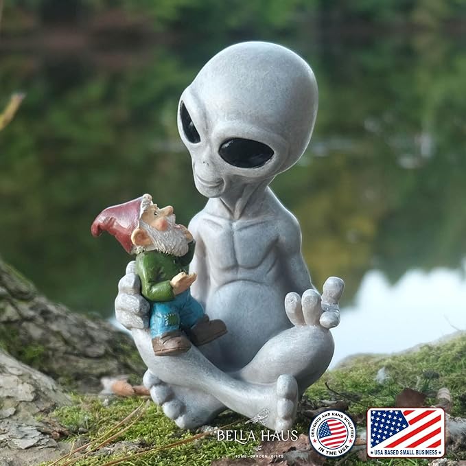 Andre' & Fritz Friendship Stories Alien and Gnome Garden Statue | Poly-Resin 6.5" h x 4" w x 3.5" d Outdoor Décor (Stories - Garden Statue)