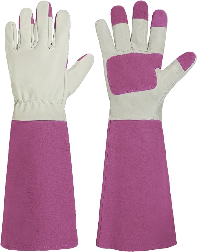HANDLANDY Rose Pruning Gardening Gloves for Men & Women, Thornproof Long Gauntlet Gloves, Pigskin Leather - Breathable & Durability (Medium)