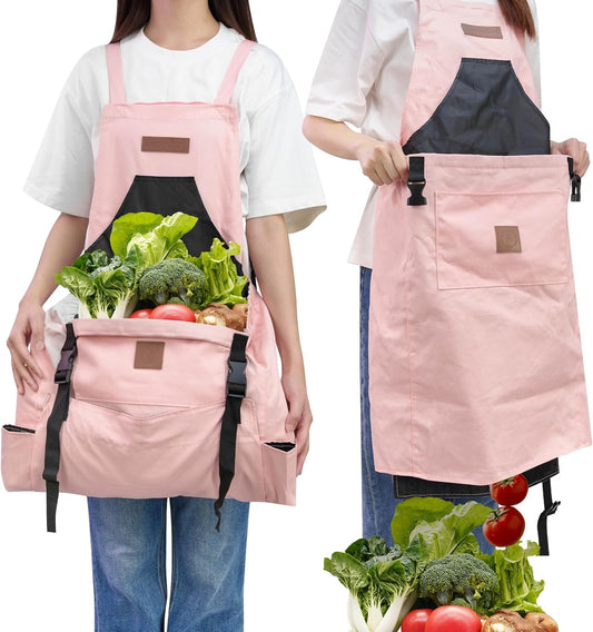 Berry&Bird Harvest Apron, Canvas Gardening Apron with Pockets and Harvesting Pouch Waterproof Harvesting Apron