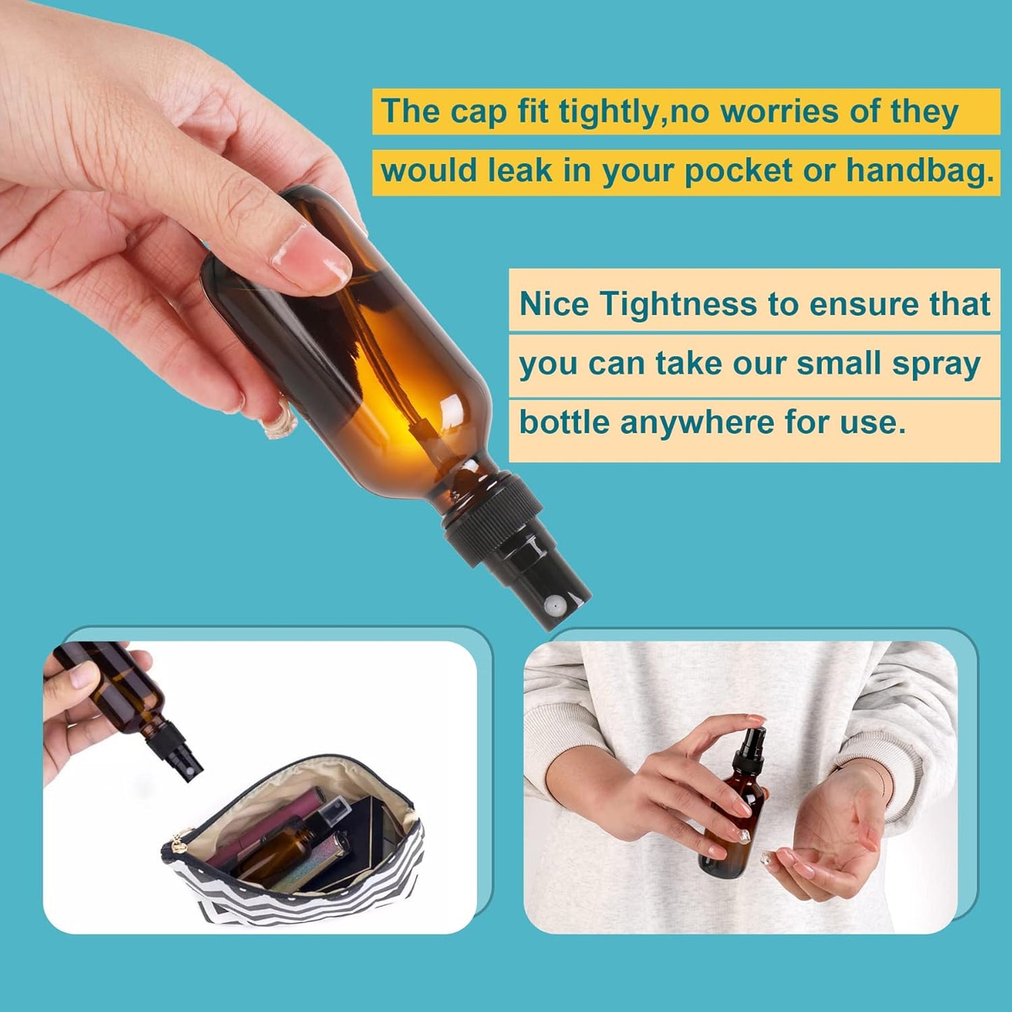 Amber Glass Small Spray Bottle 2 oz 48 Packs,Fine Mist Sprayer Small Clear Bottles,Refillable Containers mini spray bottles for Cleaning Solutions and Skin Care (Amber 48pcs)