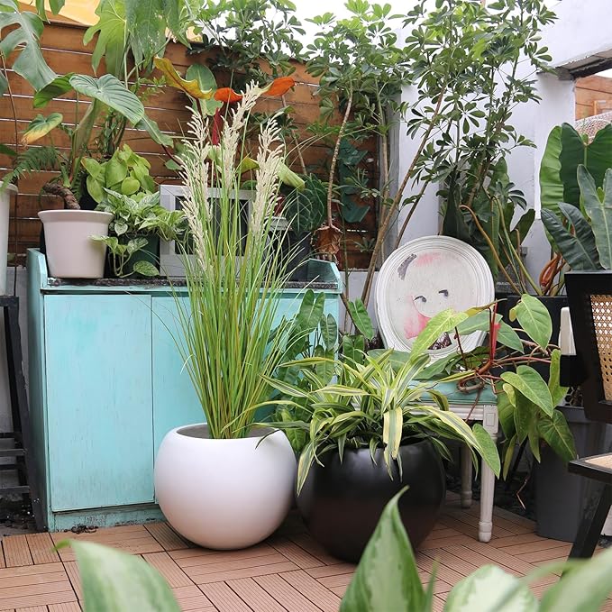 13.5 H x 17" Dia (12" Pot Opening) Round Fiberstone Planter with Drainage Hole, White, Indoor/Outdoor Large Plant Pot for Home Patio Garden, Ideal for Large Plants