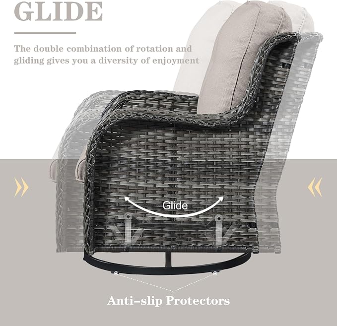 3 PCS Patio Furniture Set - Mixed Grey Wicker Swivel Rocking Chairs with Side Table, Furniture Set for Outdoor