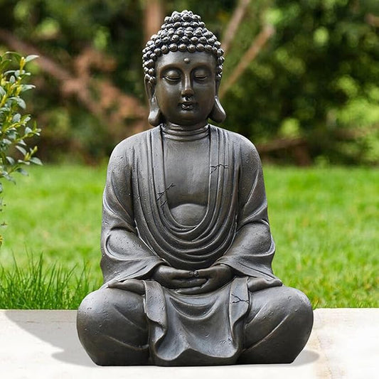 Goodeco 11.4" Meditating Buddha Statue Home Decor - Meditation Gifts for Room/Garden/Patio/Deck/Porch Yard Art Decoration, Zen Decor Buda Statues with Natural Wood Beaded Necklace