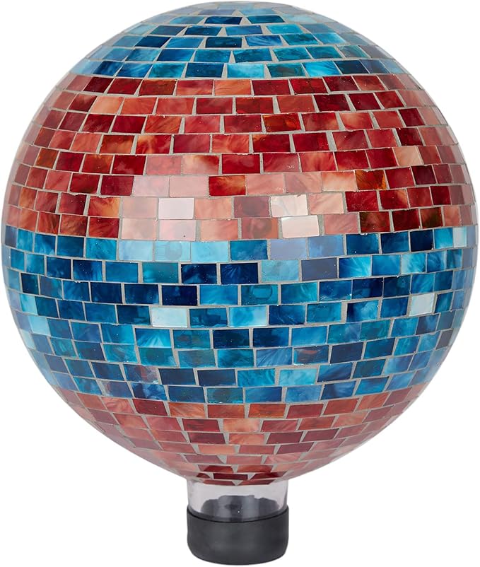 Alpine Corporation HGY292 Striped Mosaic Gazing Globe, Stylish Décor for Garden, Patio, & Lawn, 12" H, Orange and Turquoise