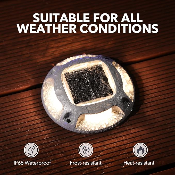 AGPTEK Solar Driveway Lights Outdoor 12 Pack, 2 Color Modes LED Deck Dock Marine Waterproof Driveway Marker Lights for Step Sidewalk Stair Garden Pathway Walkway Yard (Warm White/Cool White)