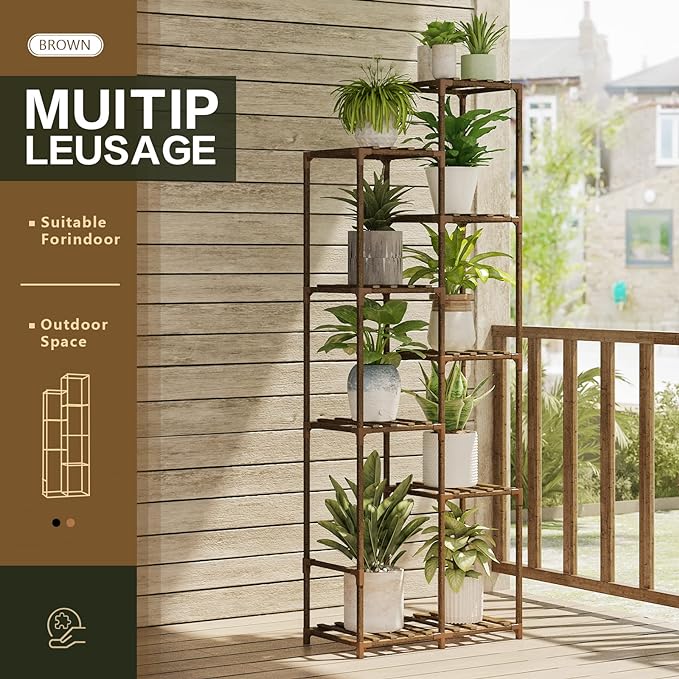 Bamworld 62 " Tall Plant Stand for Indoor Plants Outdoor Corner Plant Shelf Flower Stands for Living Room Balcony and Garden