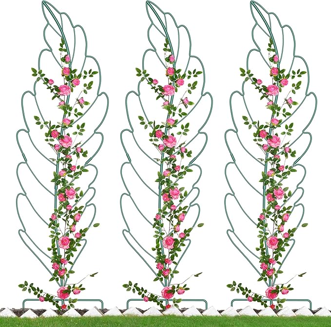 3 Pack Metal Garden Trellis for Climbing Plants,Green Metal Garden Trellis for Vines Plant Rose Vegetable Support,Large Decorative Outdoor Trellis
