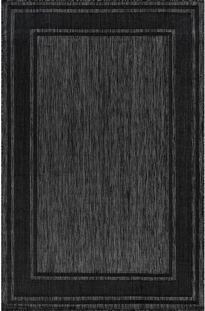Beverly Rug Large Outdoor Rug 9x12 Modern Bordered Area Rugs for Indoor and Outdoor Patio Deck Porch Garden Waterproof Weather Sun Resistant Washable Outside Carpet (9 x 12 Black)