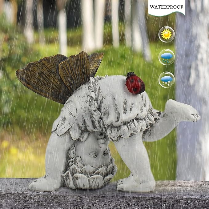 Garden Flower Fairy Outdoor Solar Decor,Fairy Garden Sculpture,Resin Ornaments for Patio Lawn Yard Porch,Playful Garden Flower Fairy Statues for Outside Angel Gifts,8.98 Inches Tall