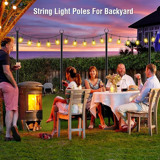 Aulimhti 10Ft Metal Poles with Fork for Outdoor String Lights,2 Pack Light Stand for Outside Garden,Patio,Wedding,Backyard,Deck,Party