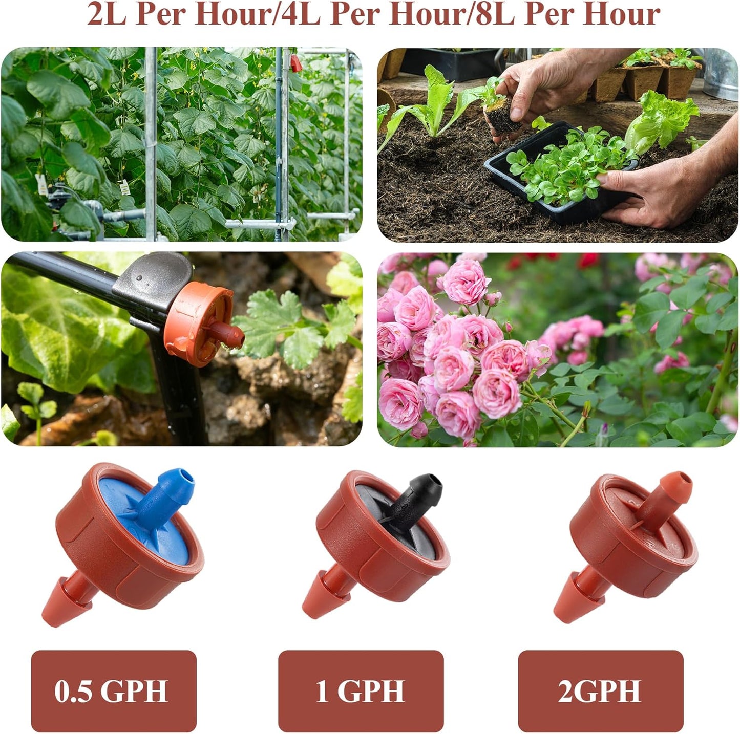 200Pcs 1 GPH Pressure Compensating Irrigation Spot Drippers,Constant Flow Barb Outlet Watering Dripper Emitters Heads Parts for 1/4 Inch Watering Tubing Line for Garden Pots Plant Irrigation Systems