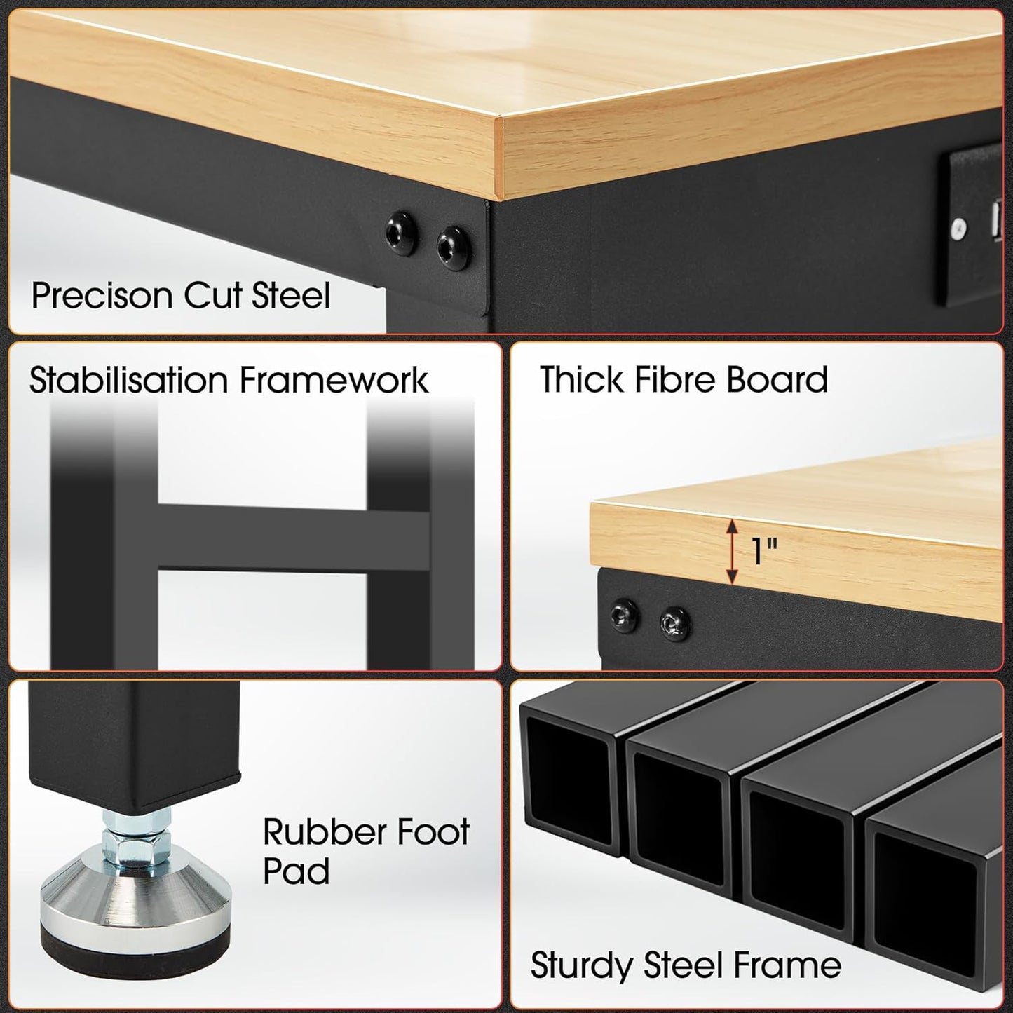 48” Adjustable Workbench，Heavy Duty Wood Work Bench 2000 Lbs Load Capacity,Work Table with Power Outlet for Garage, Workshop, Office, Home
