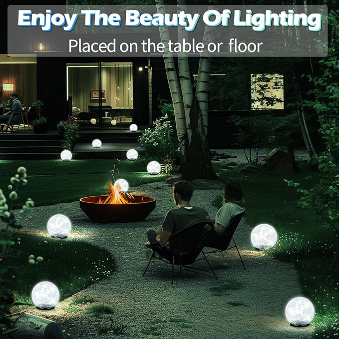 Garden Solar Ball Lights Outdoor Waterproof, 50 LED Cracked Glass Globe Solar Power Ground Lights for Path Yard Patio Lawn, Outdoor Decoration Landscape White (2 Pack 4.7'')