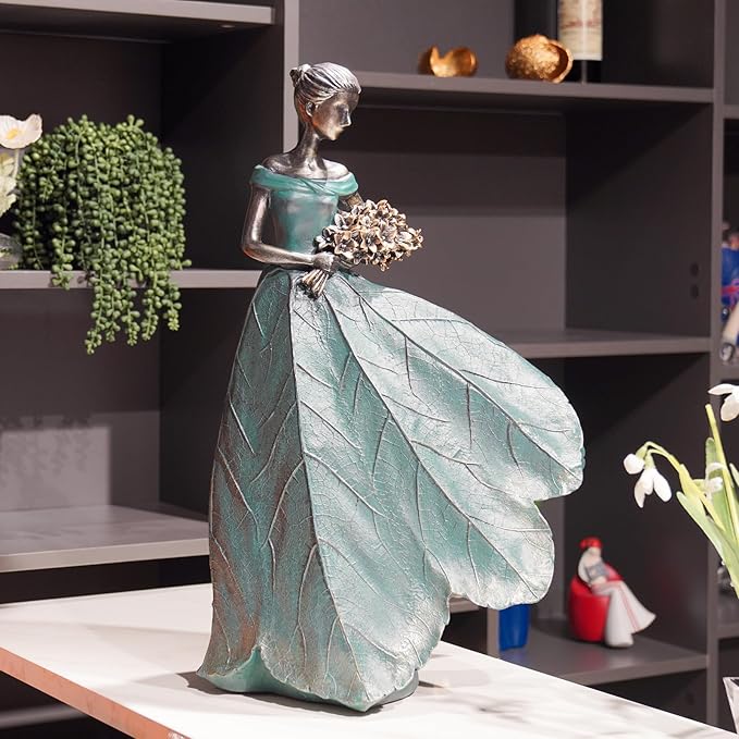 Guichifun Fairy Statue Collection Home Decoration - 22IN Leaf Angel Girls Resin Large Home Decor for Outside or Inside Rustic Garden Outdoor Yard Fantasy Figurines Gift 13.75 x 8.75 x 22 Inch