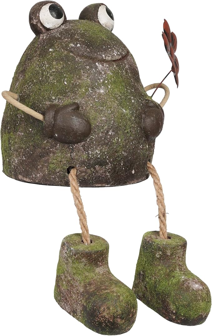 Alpine Corporation MCC834 Indoor/Outdoor Frog with Flower Garden Statue, Playful Frog Statue for Yard, 20" H, Green