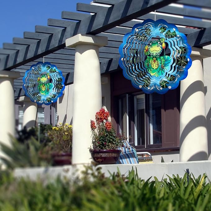 Frog Wind Spinners 3D Hanging Wind Spinner Frog Ornament Gifts for Women Mom Grandma,12inch Metal Wind Kinetic Sculpture for Outdoor&Indoor Decor, Yard Art, Garden Decoration