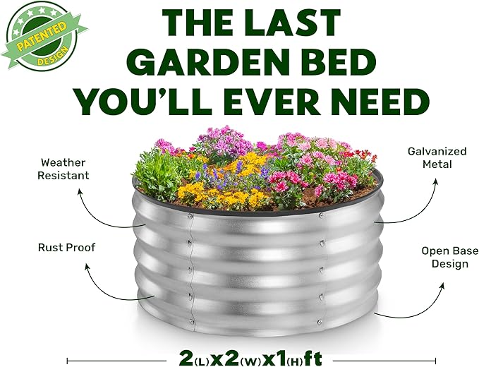 Galvanized Raised Garden Beds Outdoor // 2×2×1 ft (2-Pack) Planter Raised Beds for Gardening, Vegetables, Flowers // Large Metal Garden Box (Silver) // Patented Tool-Free Design
