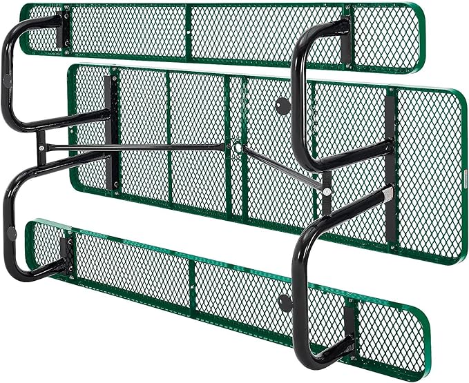 Global Industrial 8’L Rectangular Picnic Table, Expanded Metal, Green Thermoplastic Coating, Attached Benches, 1-1/2” Umbrella Pole Hole, Outdoor-Rated, 1000 lb Capacity, 96” x 30” Tabletop