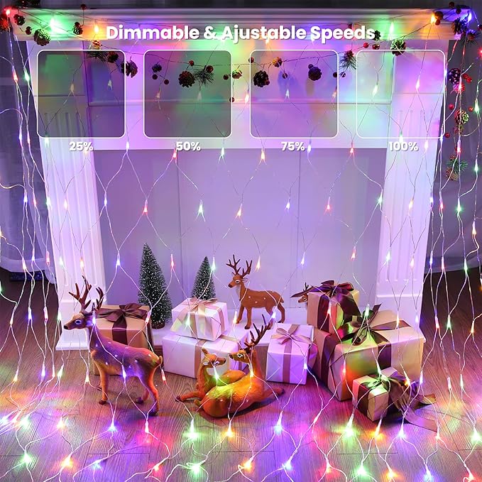 12ft x 5ft 360 LED Christmas Net Lights, 11 Modes 30V Christmas Net Lights, Warm White-Multi Color Changing Mesh Decorative Net Lights for Xmas Tree Bush Wedding Garden Outdoor Indoor Decor