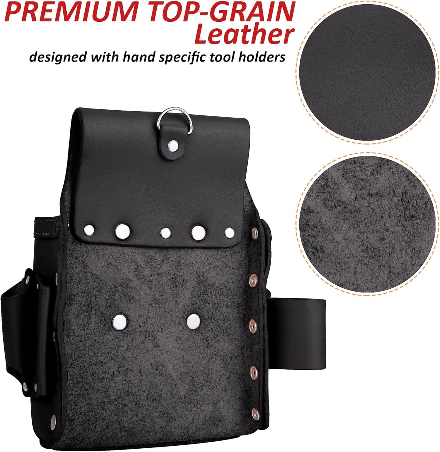 FUERI Leather Tool Pouches Carpenter Electrician Belt Bags Organizer 4 Pocket Professional Heavy Duty Pouch for Construction Framing