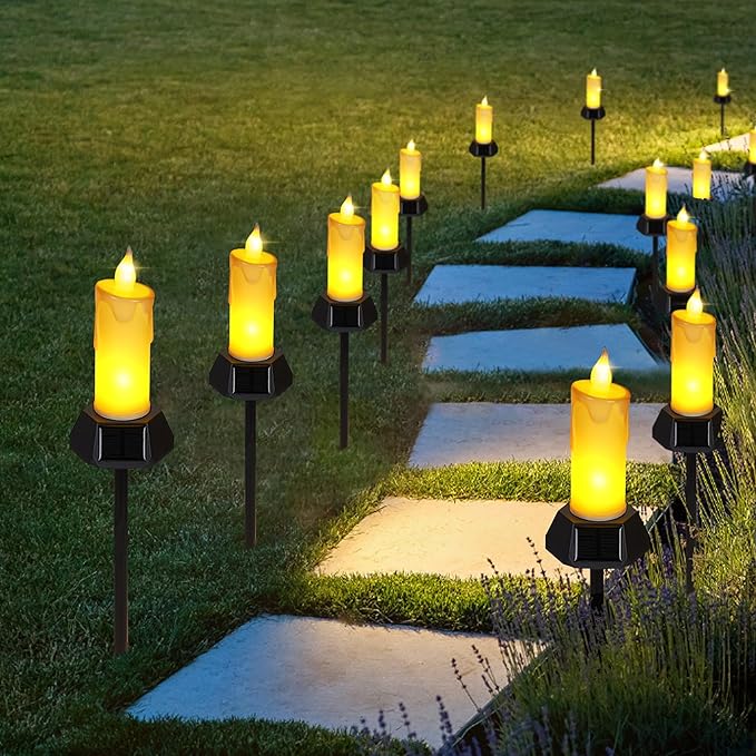BlcTec Solar Candles Outdoor Waterproof, Flickering Candles with IP65 High Rating Waterproof, Suitable for Outdoor Lawn, Yard, Pathway, Wedding, Camping, Holiday Decorations, 4 PCS