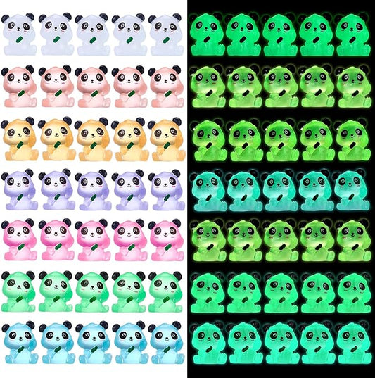 70Pcs Luminous Mini Resin Pandas, Tiny Resin Panda Figurines Miniature Resin Animals Figurines Glow in The Dark Mini Panda Figurines Bulk for Garden Landscape DIY Ornament Cake Topper Decor