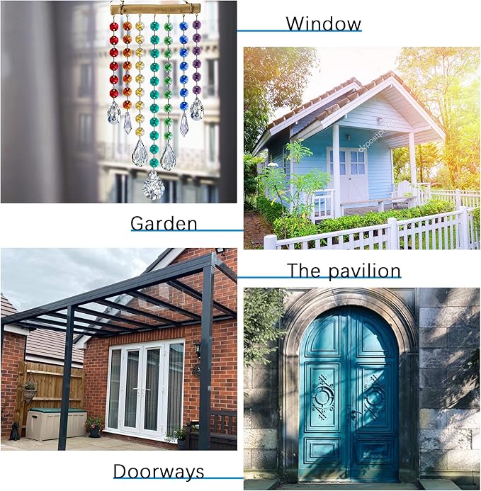 Hanging Crystal Prism Suncatcher Window Garden Decoration Ornament Rainbow Glass Beads Chain Pendant Crystal Wind Chimes