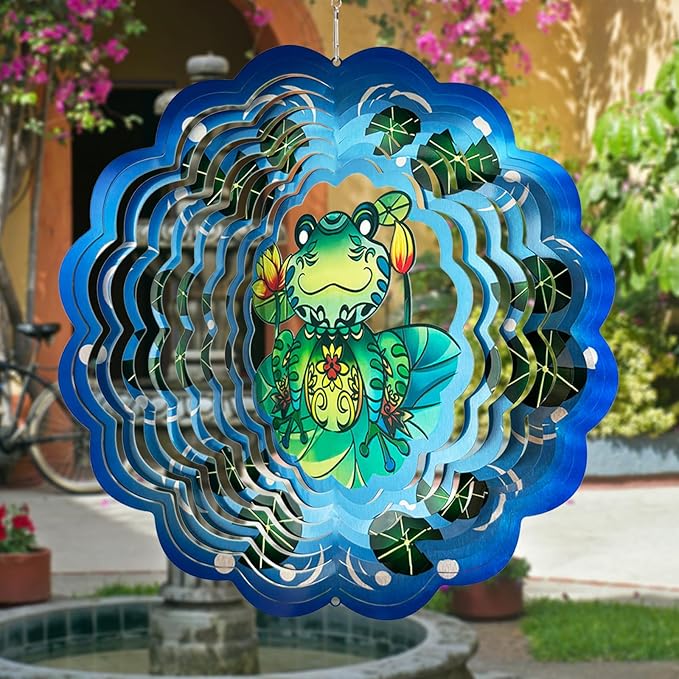 Frog Wind Spinners 3D Hanging Wind Spinner Frog Ornament Gifts for Women Mom Grandma,12inch Metal Wind Kinetic Sculpture for Outdoor&Indoor Decor, Yard Art, Garden Decoration