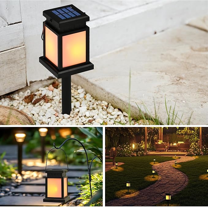 GIGALUMI Solar Lanterns Outdoor Waterproof, 8 Pack Hanging Solar Lanterns for Outside, Flame Effect Outdoor Lights for Pathway, Garden, Patio, Lawn, Porch, Gazebo, Tent, Tree, Yard(Flickering Lights)