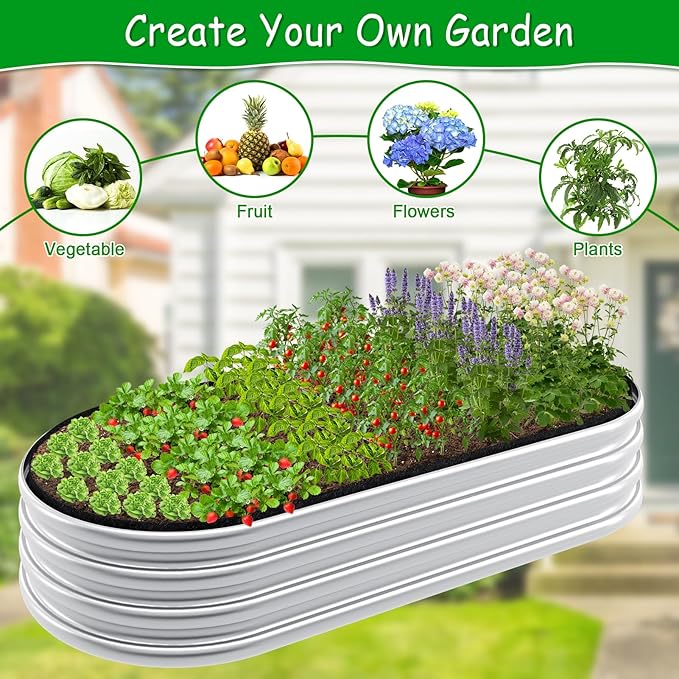 2mm Thick Fabric Garden Grow Bed Bags, 4x2x1 Ft Liners Designed For Outdoor Metal Raised Garden Beds, 60 Gallon Capacity Oval Large Vegetable Growing Boxes