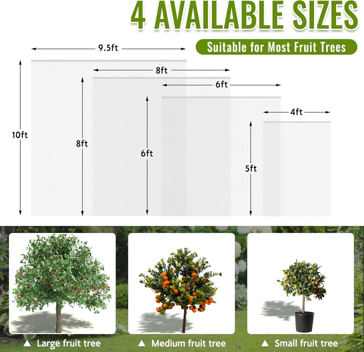 2 Pack Fruit Tree Netting Bags with Zipper and Drawstring, 4 x 5ft Ultra Fine Mesh Garden Netting Plant Cover, Bird Netting for Blueberry Bushes, Fruit Trees, Flowers (White, 4 x 5 ft)