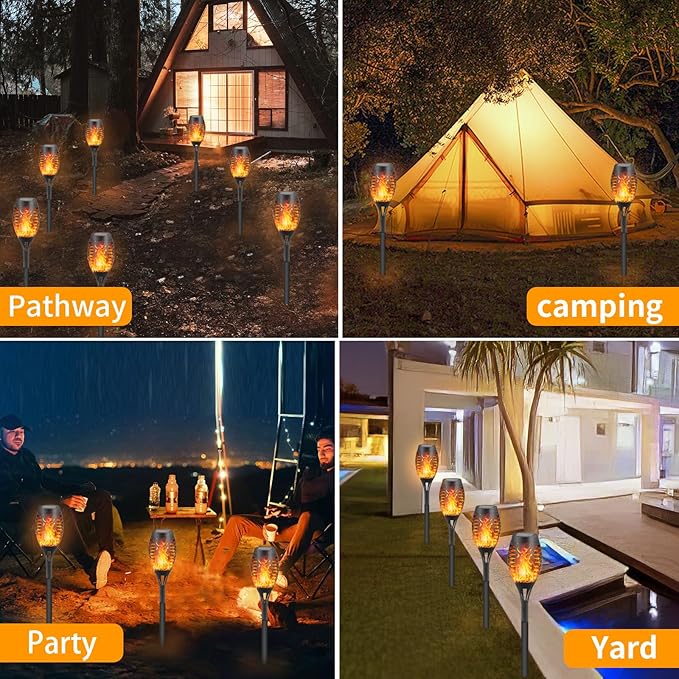 12-Pack Solar Flickering Flame Torches – Waterproof Solar Garden Lights, Outdoor Solar Lights for Yards, and Flame Torches for Patio and Pathway Decorations