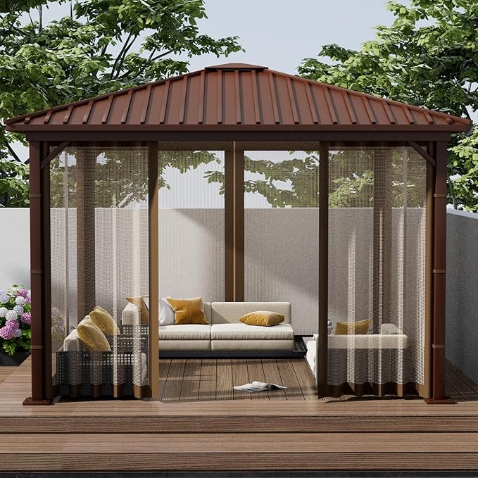 Gazebo Replacement Netting Screen Mosquito Net Screen Walls for 10 x 10 ft Outdoor Gazebo Canopy, 4-Panel with Double Zippers for Outdoor Patio (Only Netting)