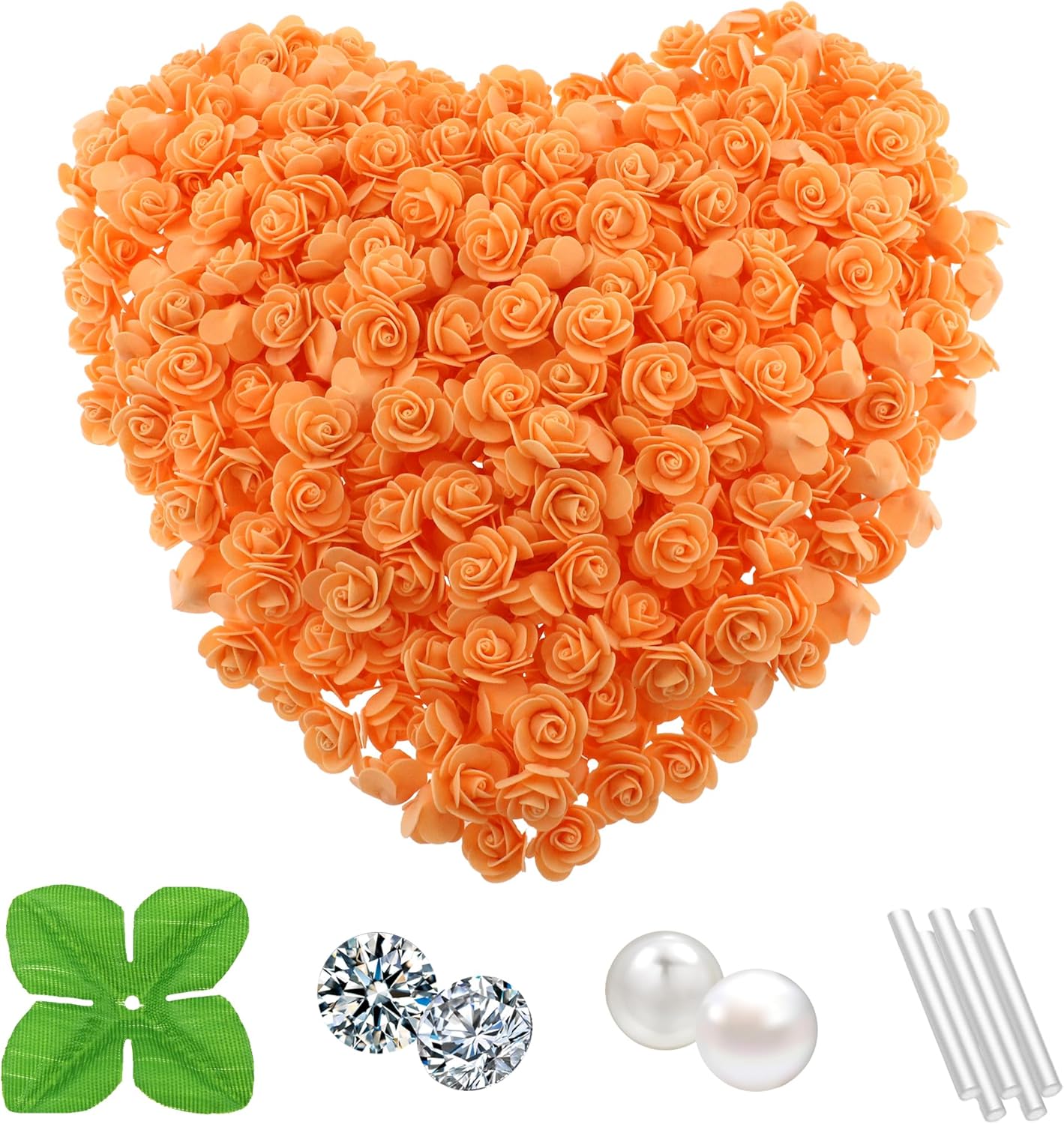 500 Pcs 1.4 Inch Mini Artificial Flowers Head Bulk 5 in 1 Set Faux Foam Fake Small Rose Tiny Baby Flores Bouquet Cake Gift Home Decoration DIY Craft (Orange)