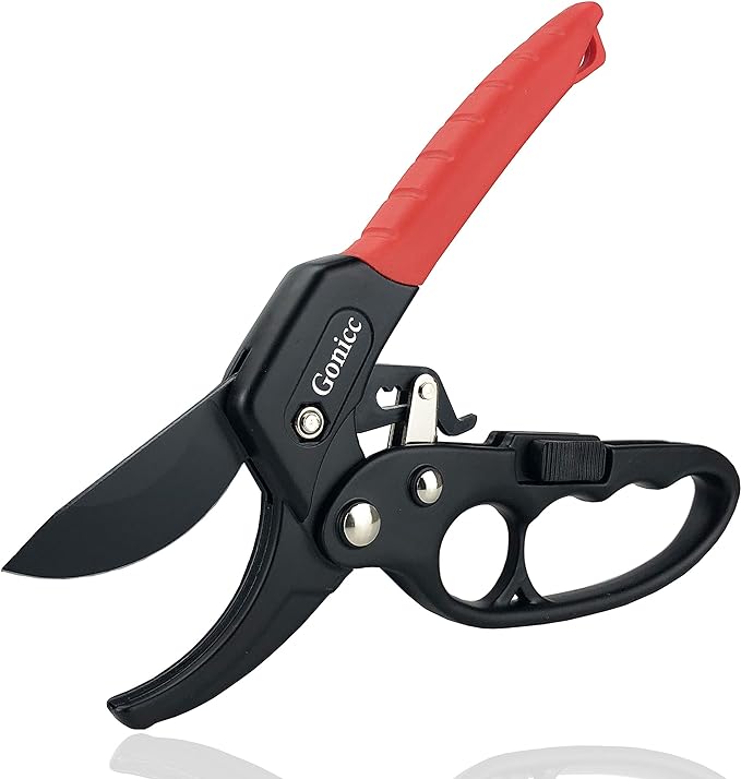 gonicc 8" Professional Ratchet Anvil Pruning Shears (GPPS-1011), Ratcheting Mechanism, Anvil groove design, Reinforced Design Handle, Garden Shears Clippers, Anvil Pruner, Hand Tools Scissors Loppers